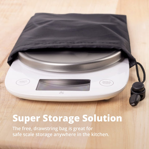 Clear LCD readout on Greater Goods scale improves recipe accuracy.
