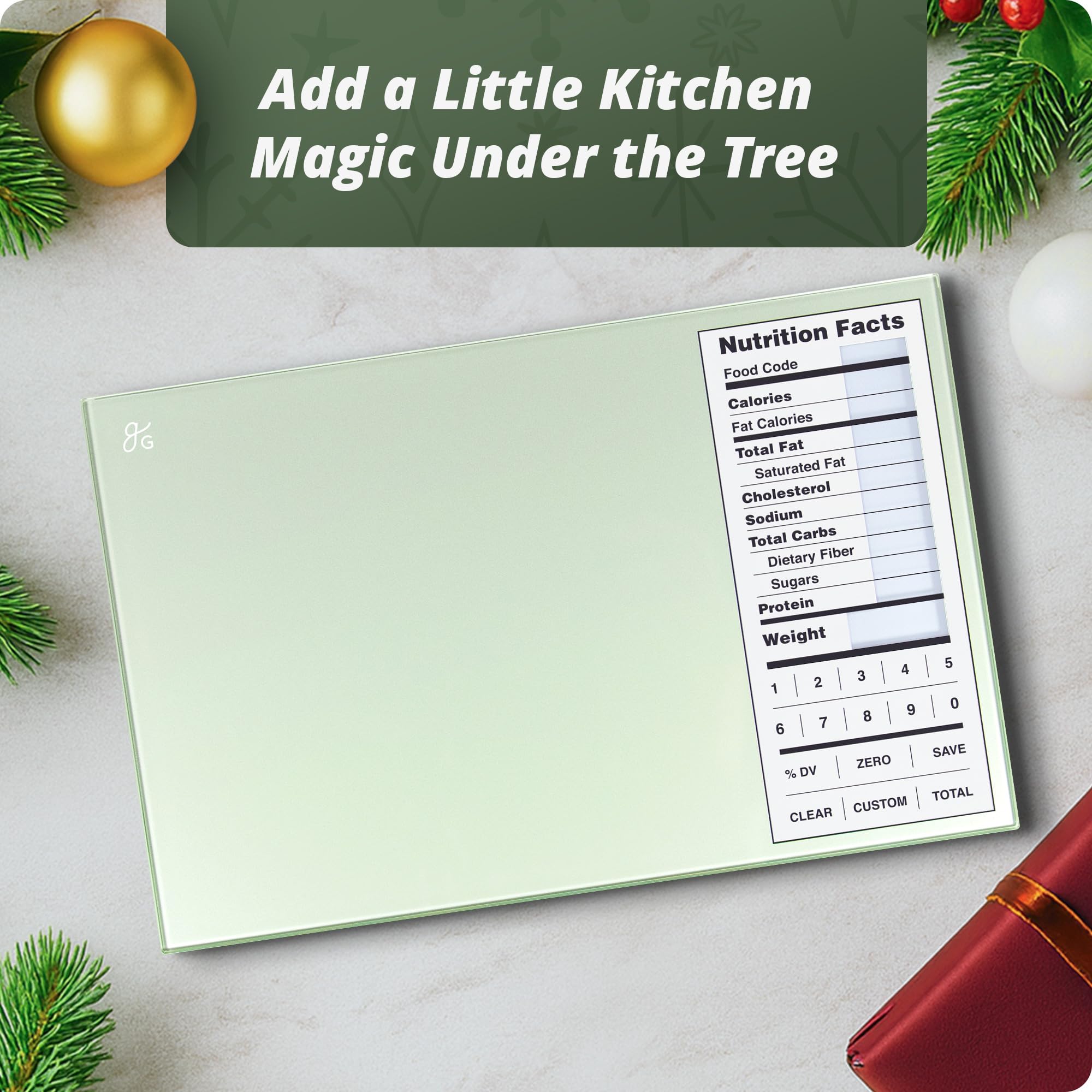 Greater Goods Digital Nutrition Scale with glass surface simplifies easy cleaning after cooking