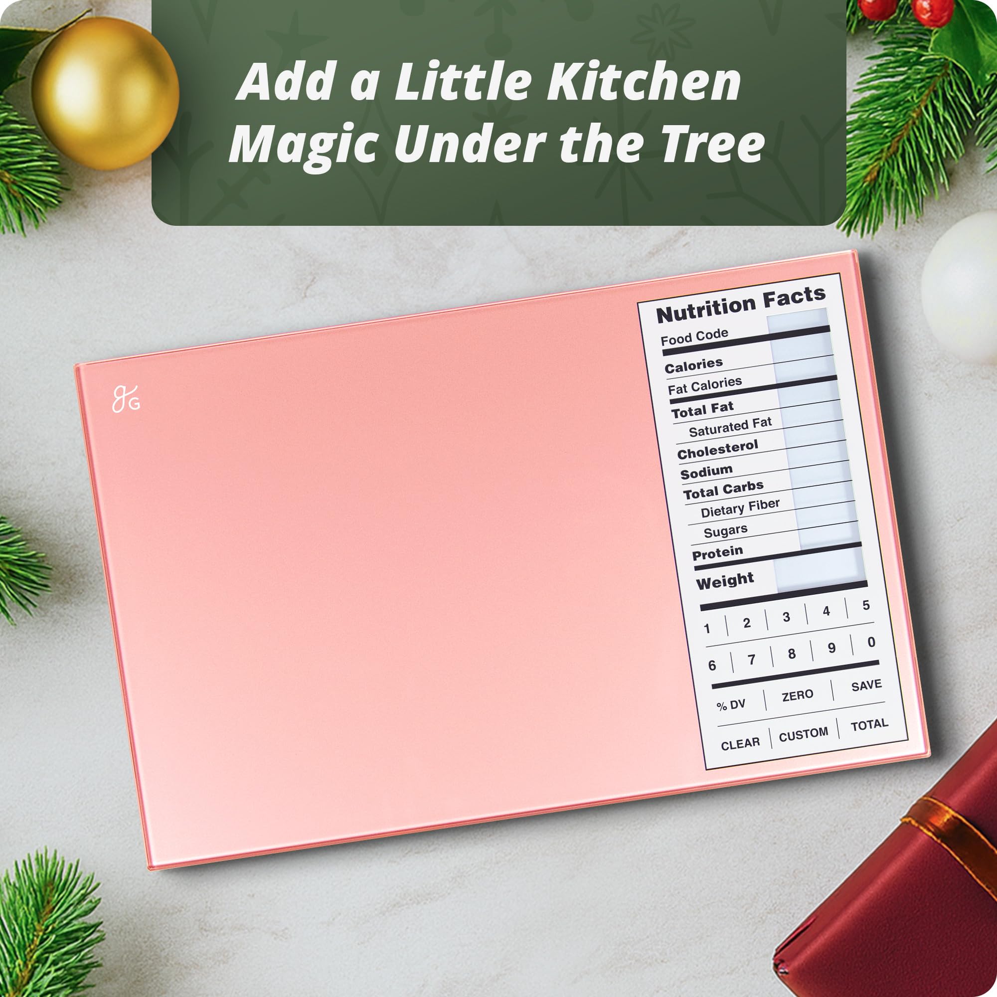 Greater Goods Digital Nutrition Scale glass surface for hygienic, easy-clean meal prep.
