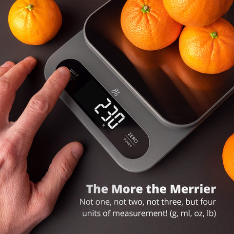 Greater Goods compact-design scale fits neatly on small countertops.