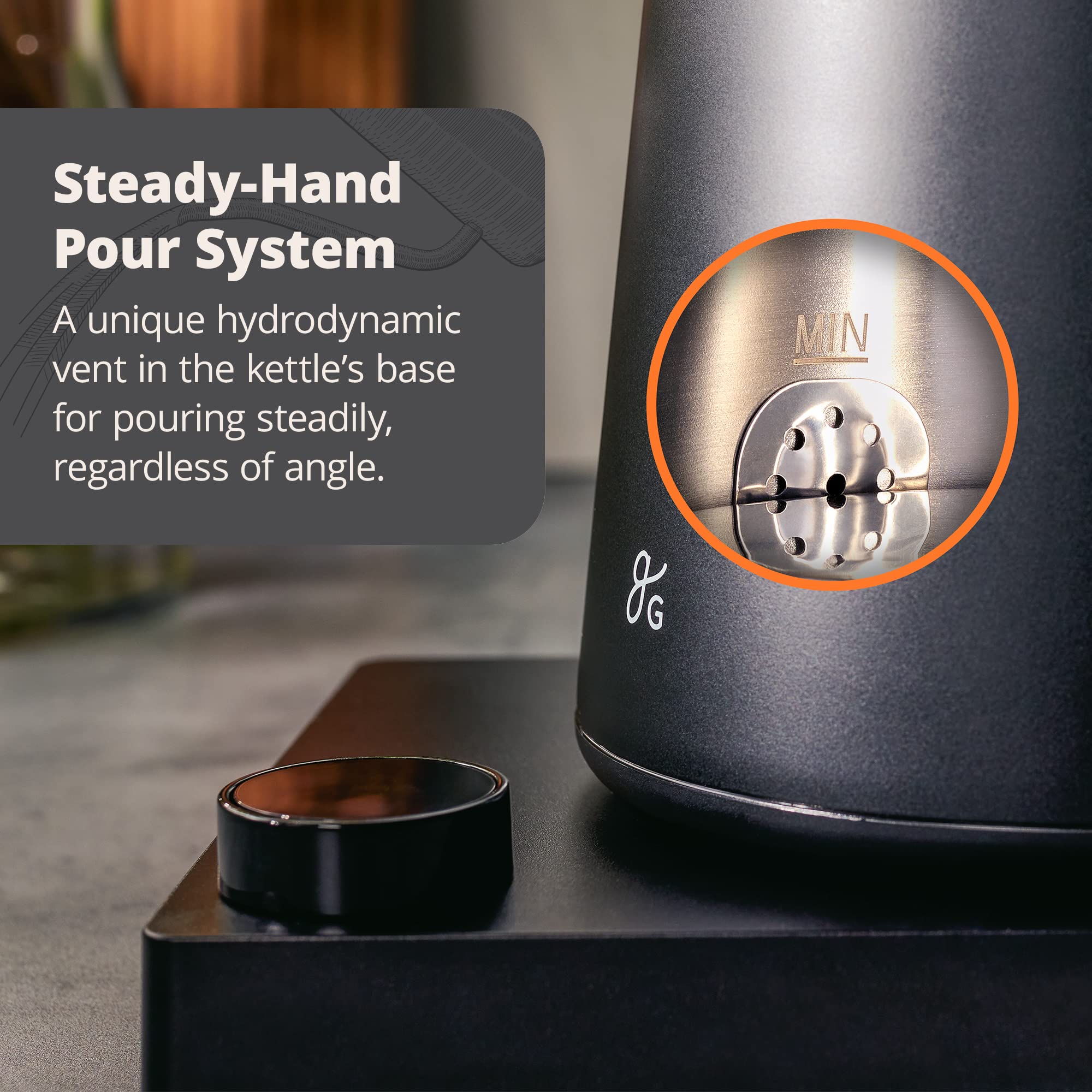Greater Goods electric gooseneck kettle fast heat for quick kettle-to-cup routines.