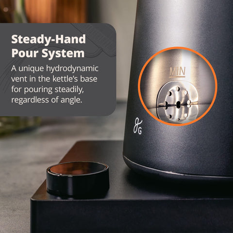 Greater Goods electric gooseneck kettle fast heat for quick kettle-to-cup routines.