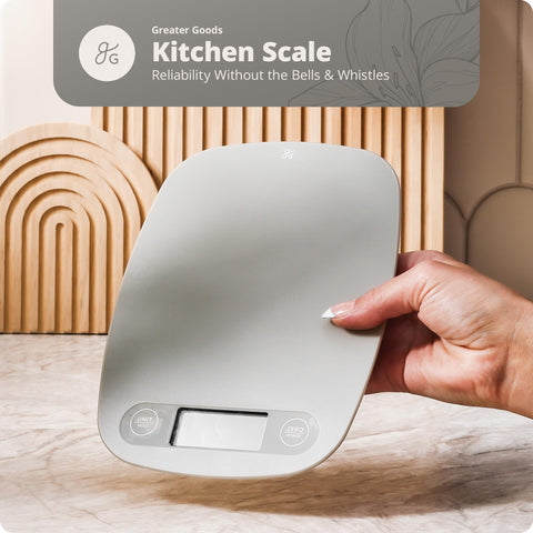 Greater Goods Food Scale portable design fits neatly in small kitchens.