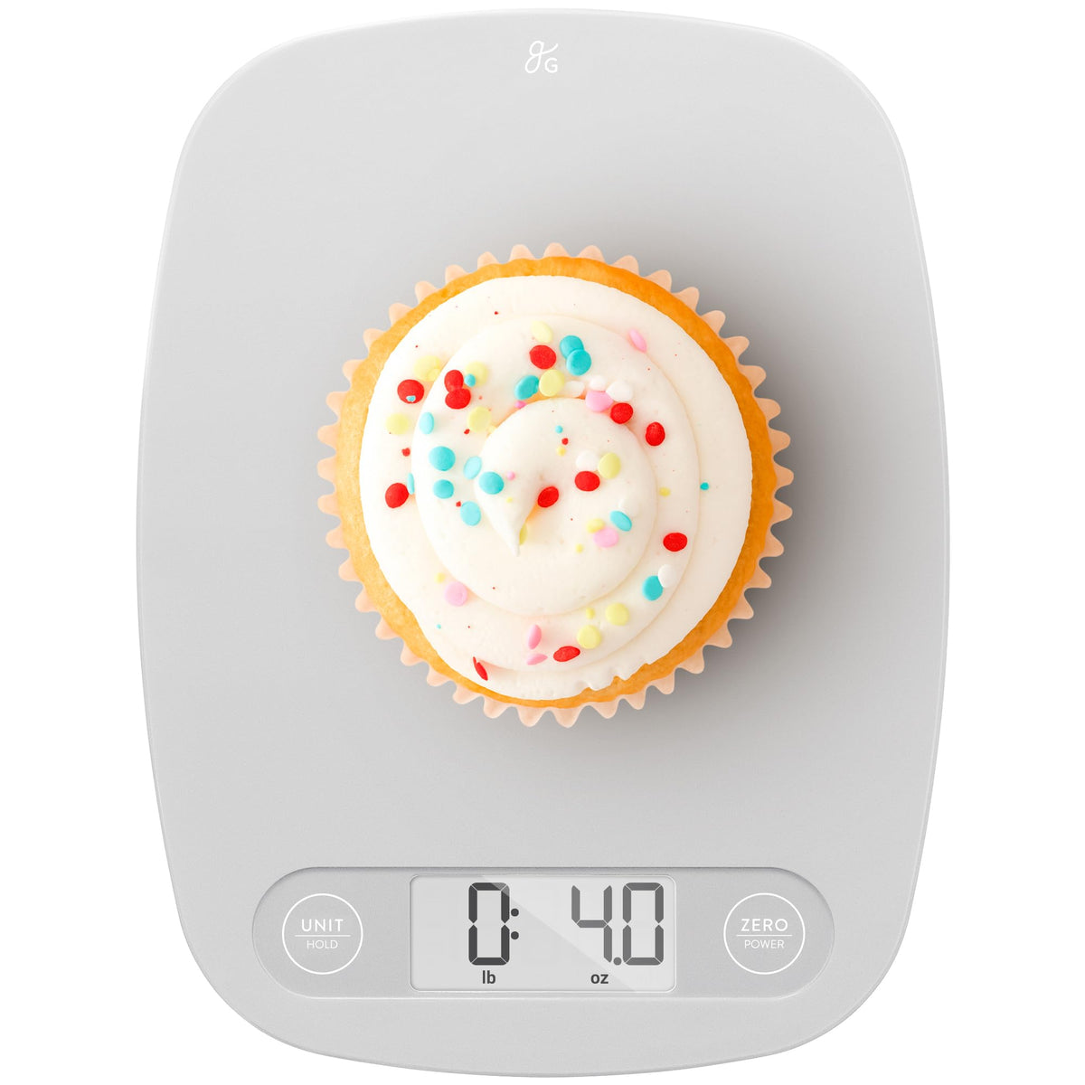 Greater Goods Food Scale top view shows slim profile for compact kitchen spaces.