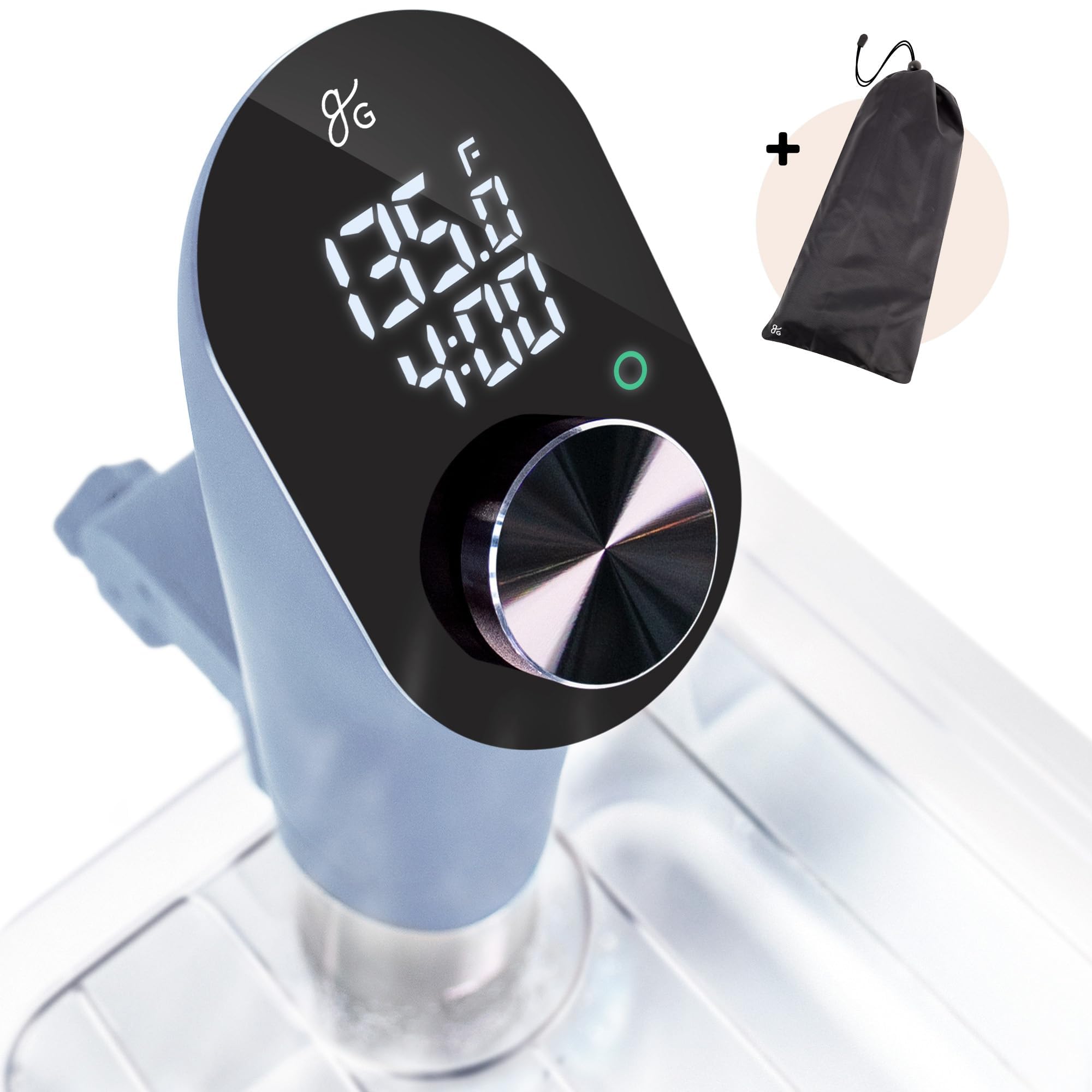Greater Goods kitchen sous vide machine on pot delivering precise temperatures