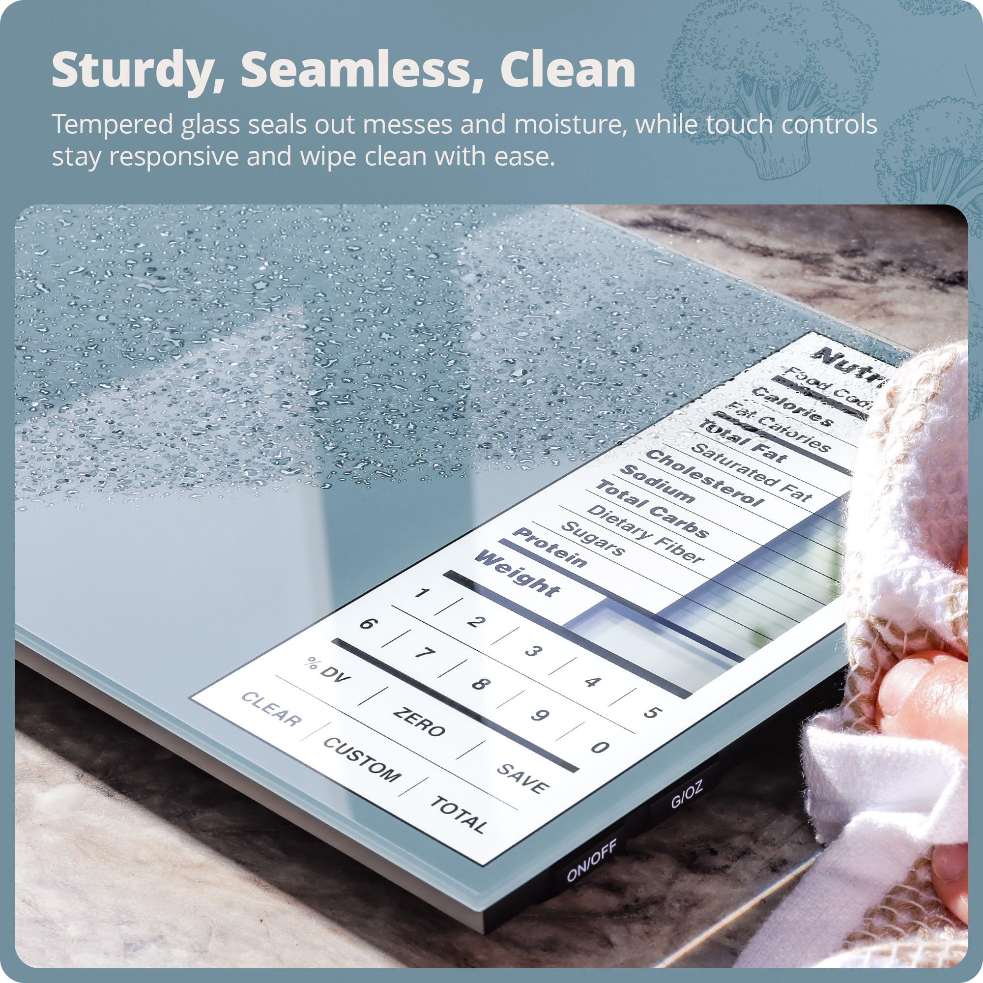 Greater Goods nutrition scale totals multiple ingredients for quick macro calculations.
