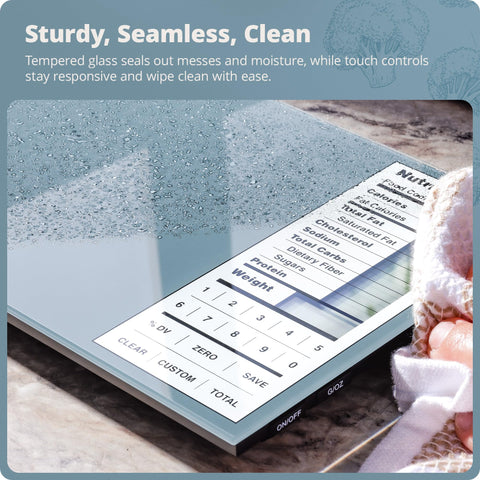 Greater Goods nutrition scale totals multiple ingredients for quick macro calculations.