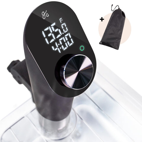 Greater Goods sous vide machine LED display shows precise temperature at a glance