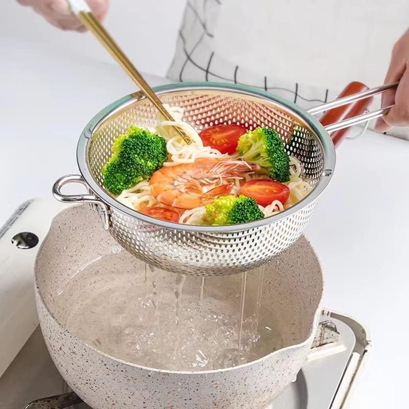 GreatLink colander steams vegetables or fries foods with the basket in a pot.