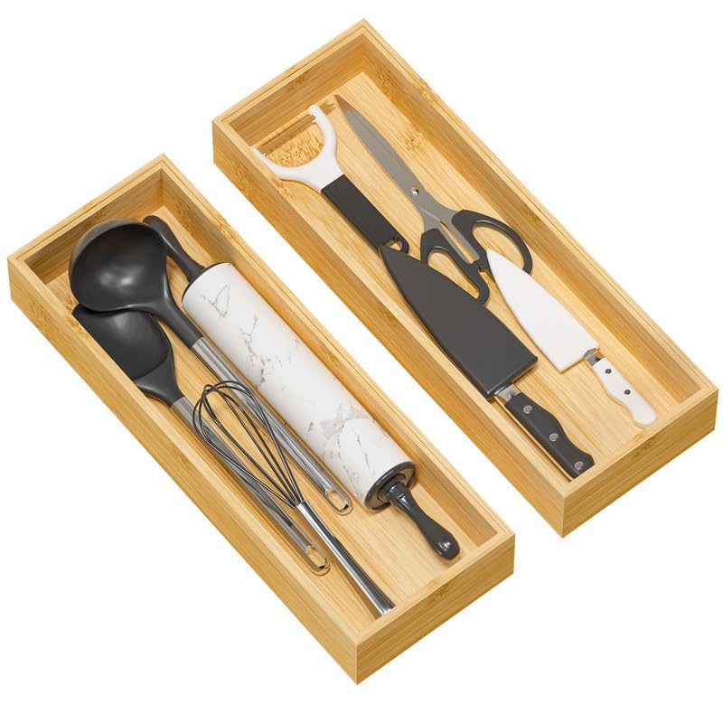 Greatseas bamboo drawer organizer set in a kitchen drawer for large utensils