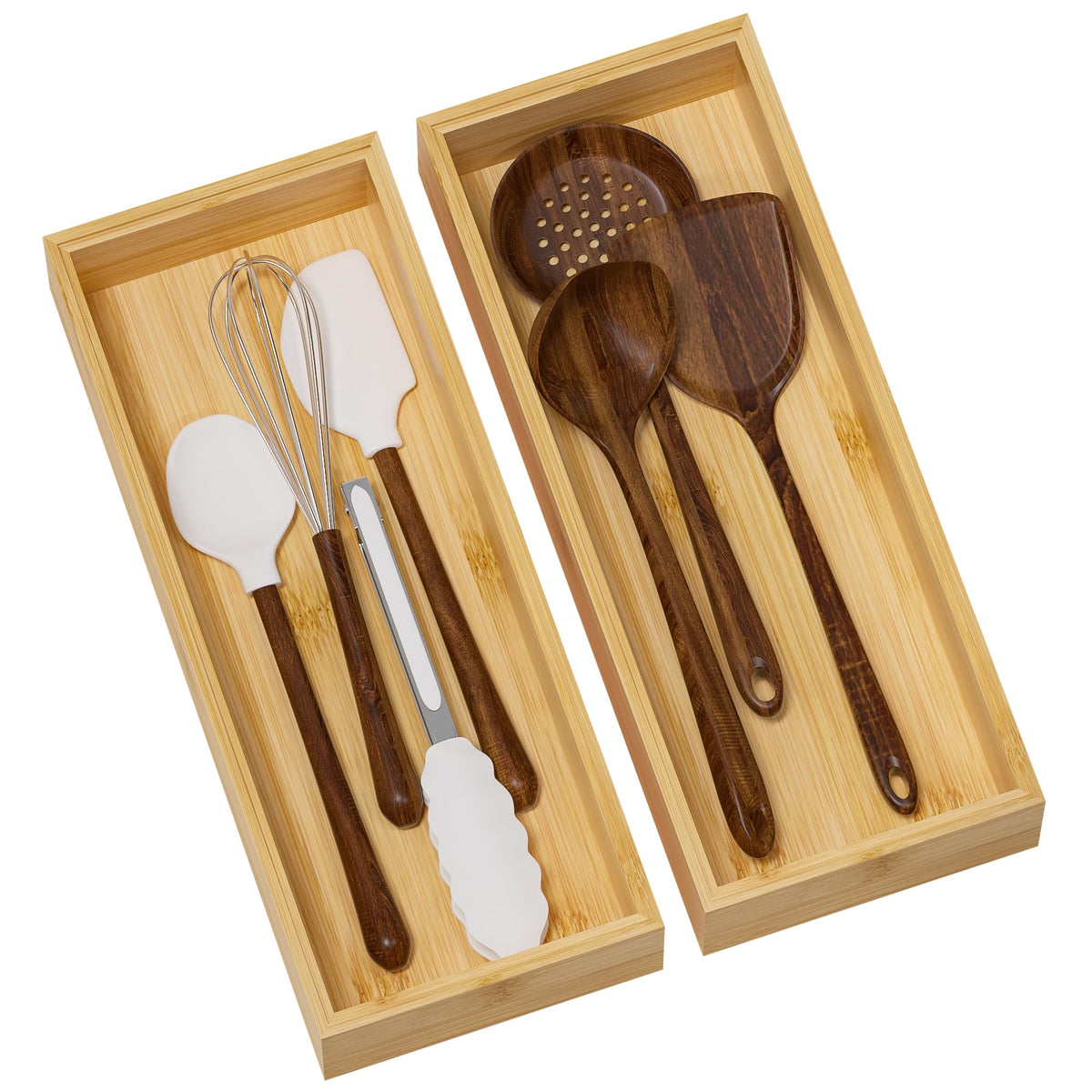 Greatseas bamboo drawer organizer deep bin keeps utensils neatly separated in drawers