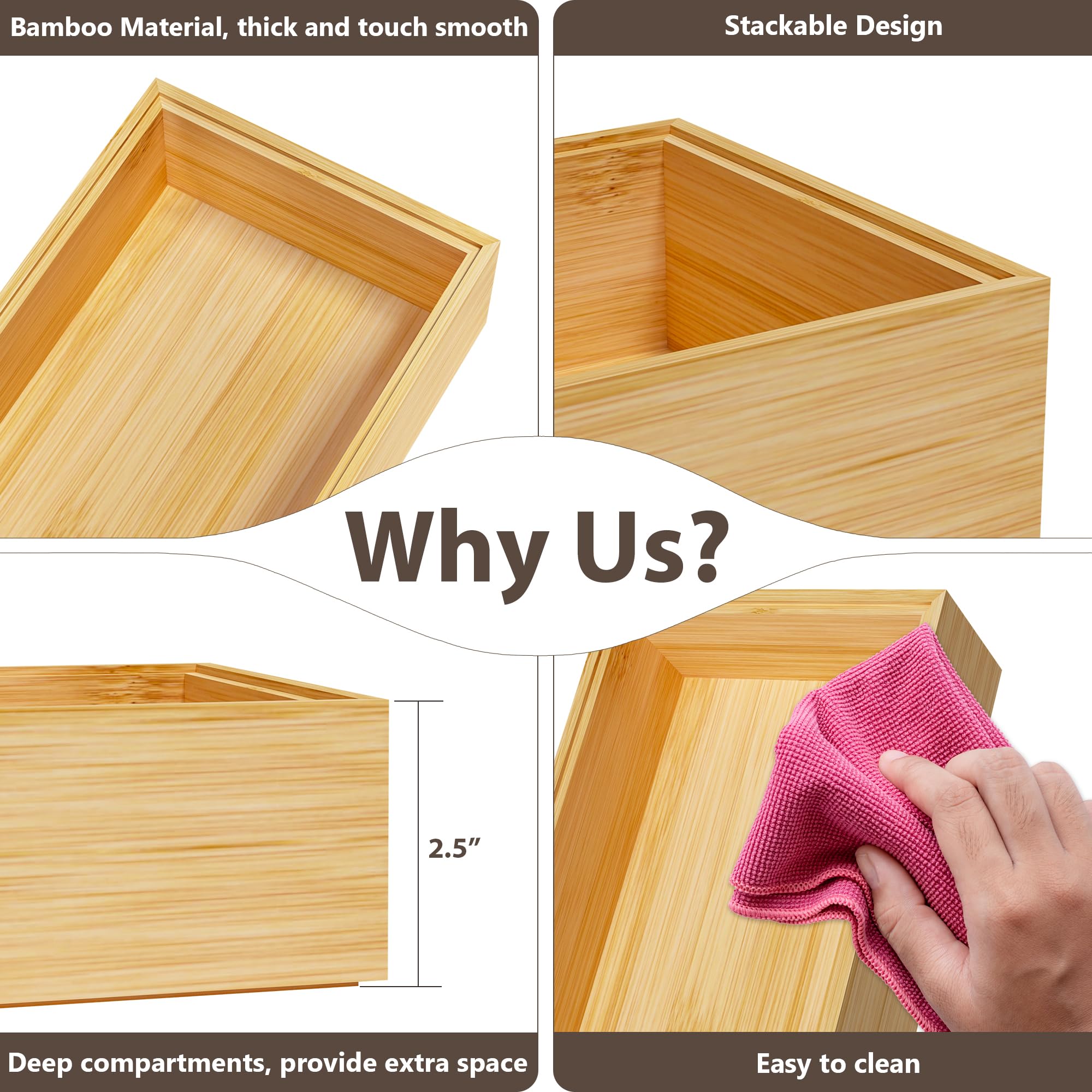 Greatseas drawer organizer shows exact 17 by 6 by 2.5 inches