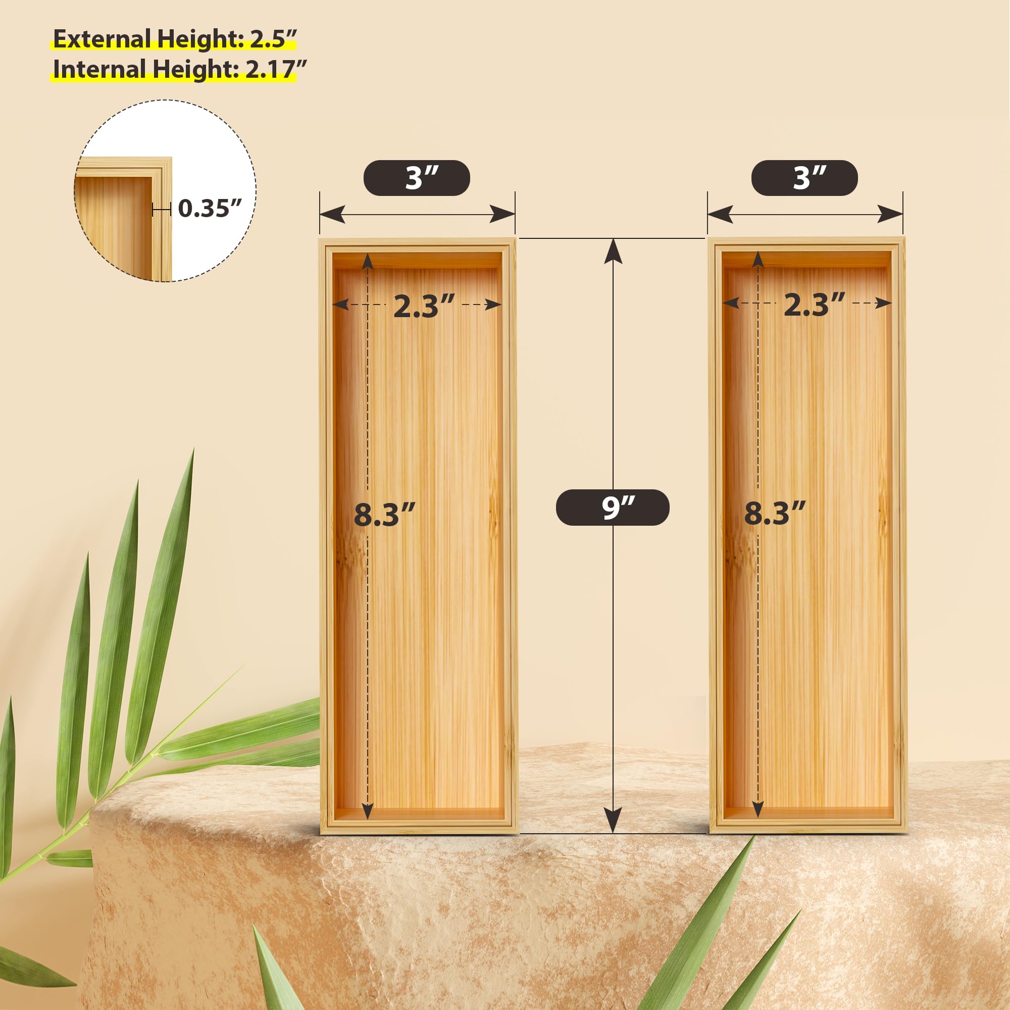 Greatseas bamboo silverware tray helps tidy flatware in compact drawers.