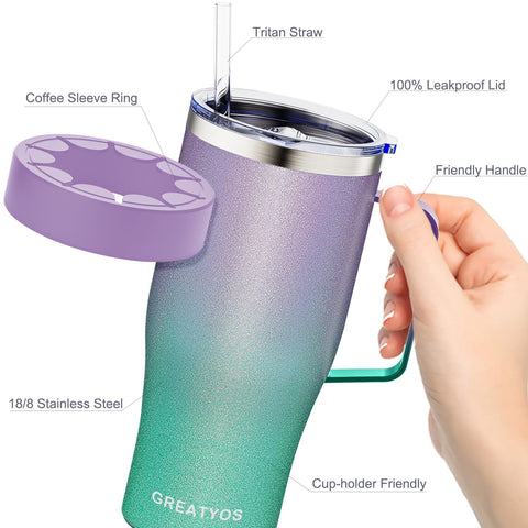 Greatyos ergonomic handle makes it easy to hold in car cup holders