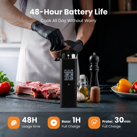Grebilux dishwasher-safe probes simplify post-cook cleanup.