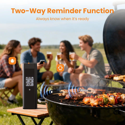 Grebilux IP67-durable probes withstand splashes during outdoor grilling.
