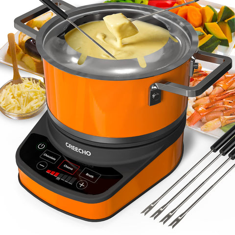 GREECHO 2.6 qt fondue pot on table ready for dipping