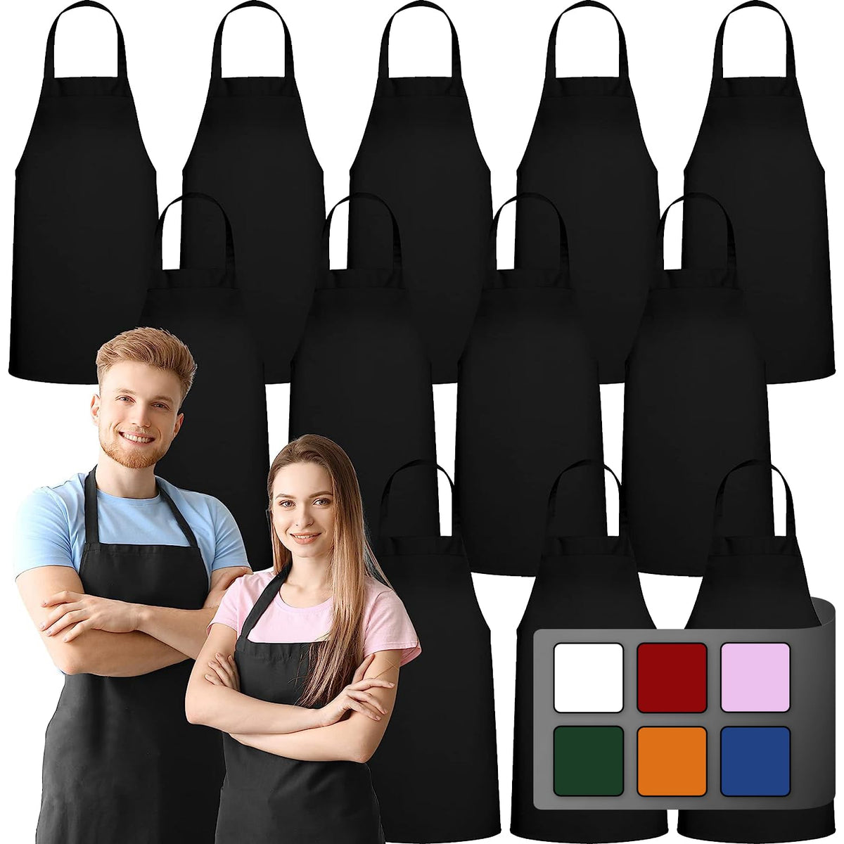 Green Lifestyle 12-pack bib apron no-pocket black front view protects clothes during busy cooking tasks