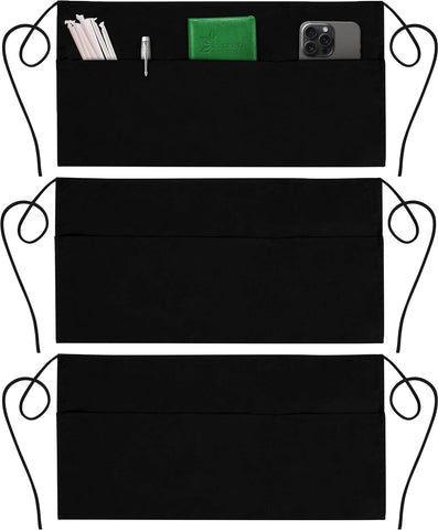 GREEN LIFESTYLE 3-pack server aprons with 3 pockets for professional kitchens