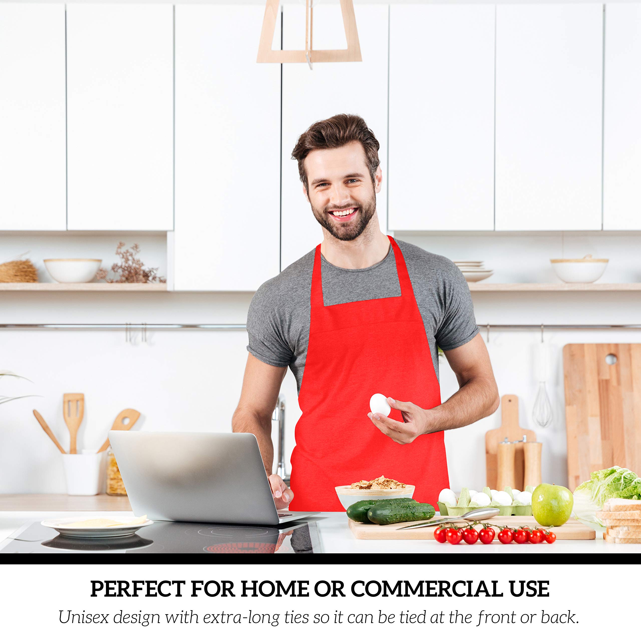 Green Lifestyle red bib apron, flat lay showing simple pocketless design