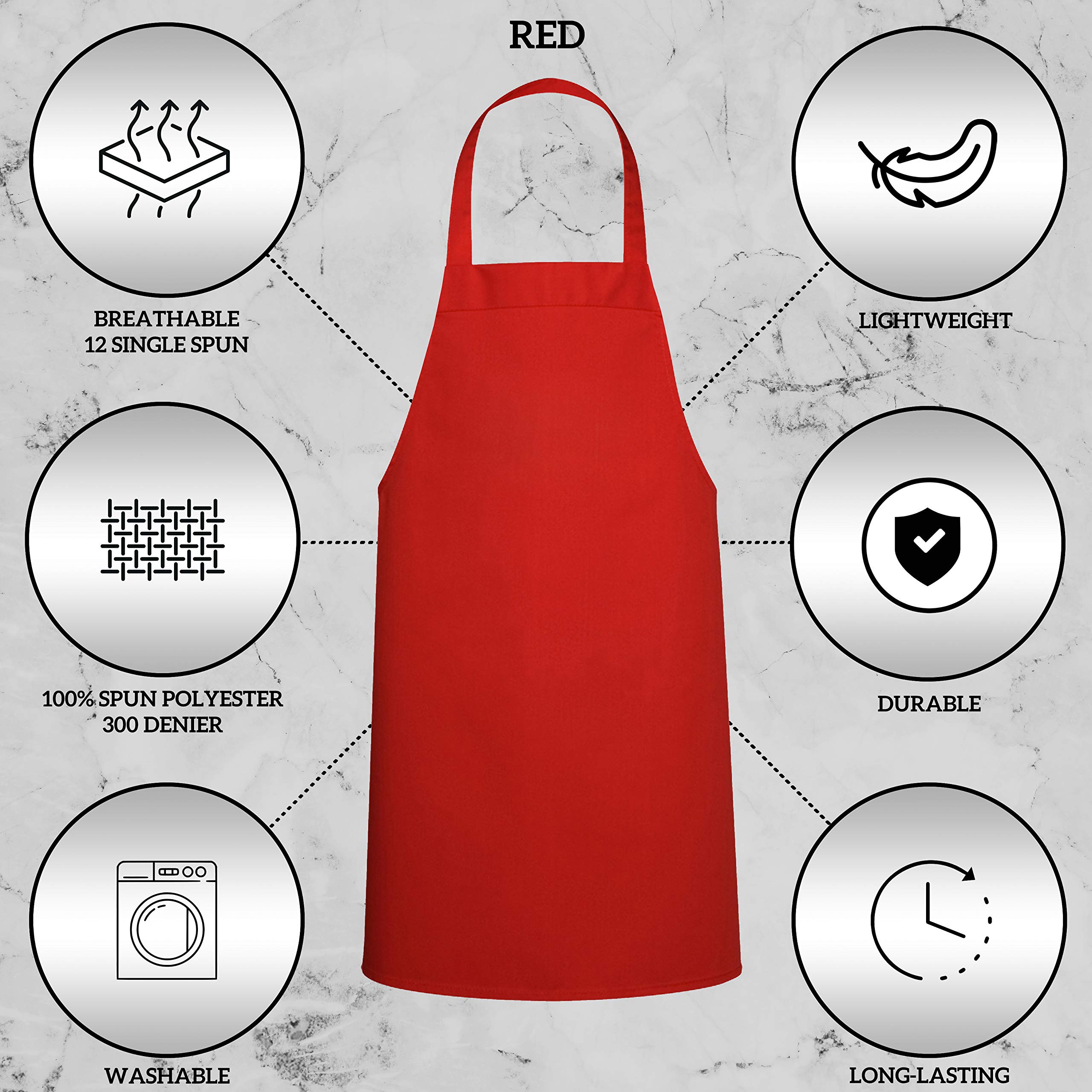 Green Lifestyle red bib apron, being machine washed for easy care