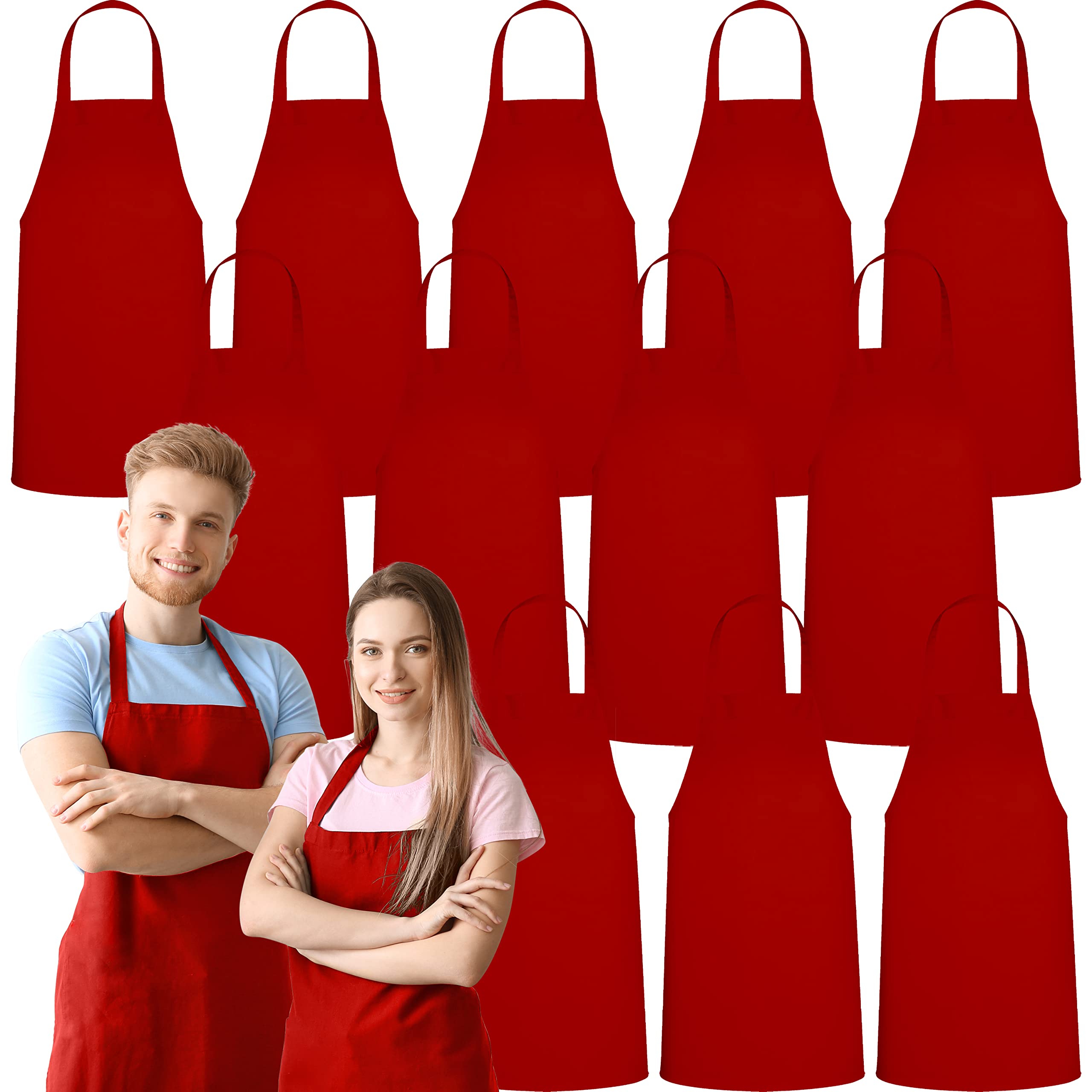 Green Lifestyle red bib apron, front view, durable no-pocket design for busy kitchens