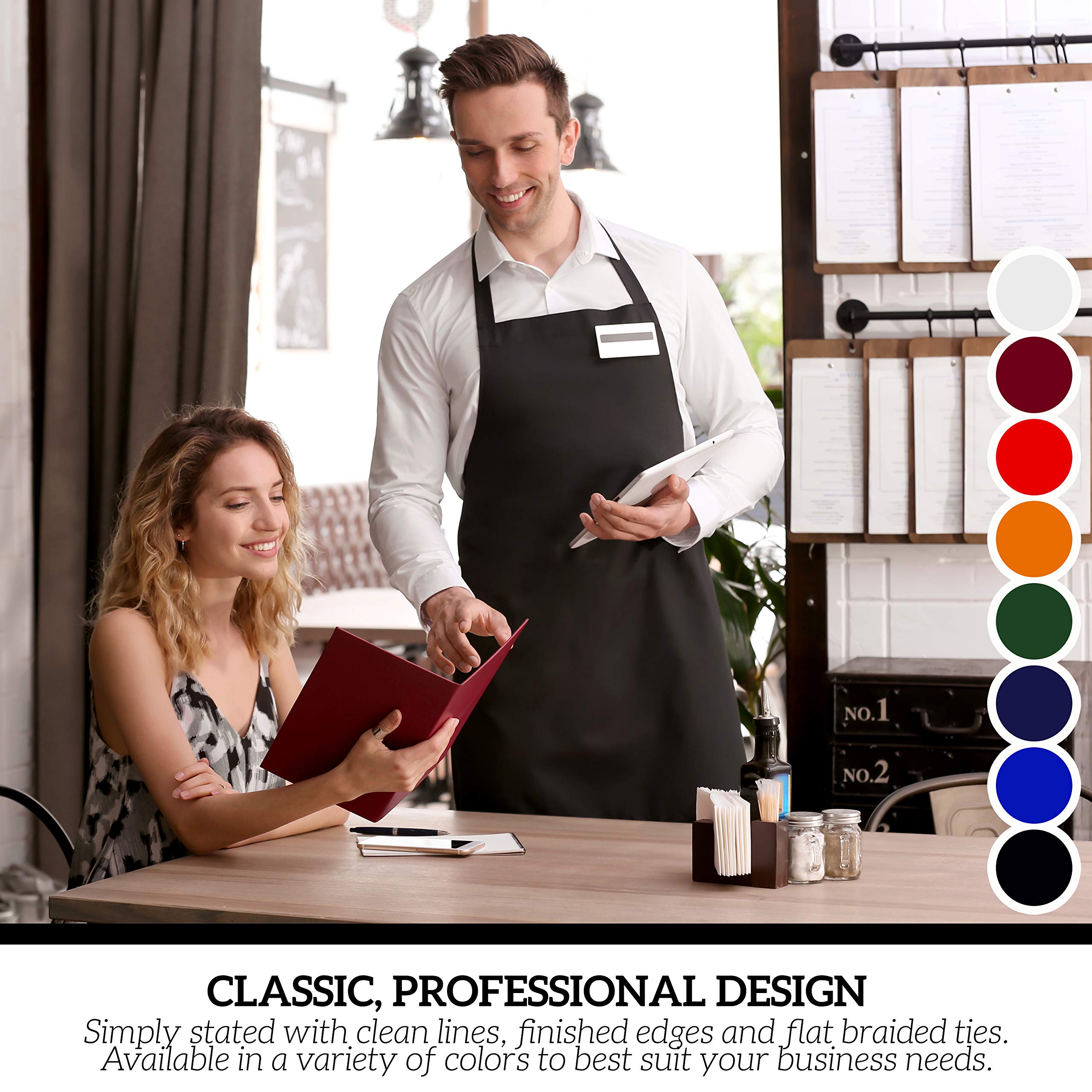 Green Lifestyle red bib apron, restaurant-prep scene with restaurant-grade quality