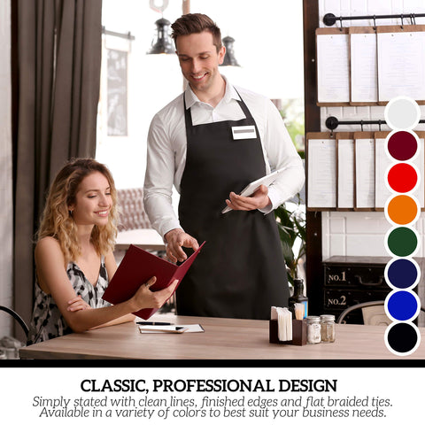 Green Lifestyle red bib apron, restaurant-prep scene with restaurant-grade quality