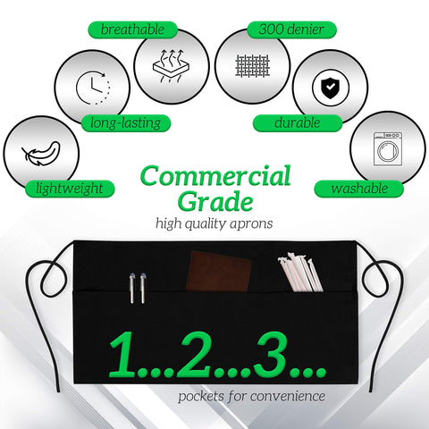 GREEN LIFESTYLE waist apron for men and women, ideal for front-of-house tasks.
