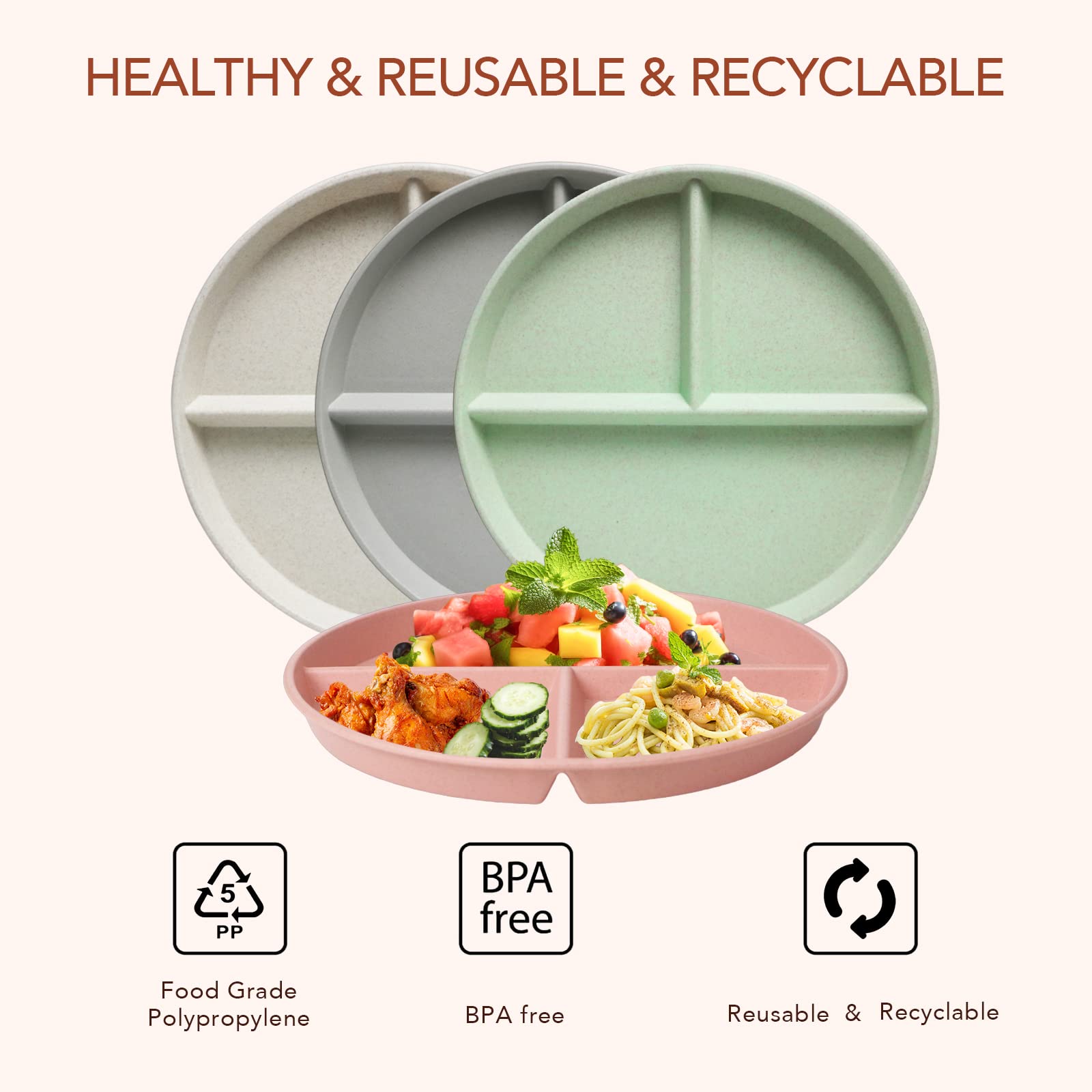Greenandlife 10-inch grey divided plate, sturdy choice for busy households