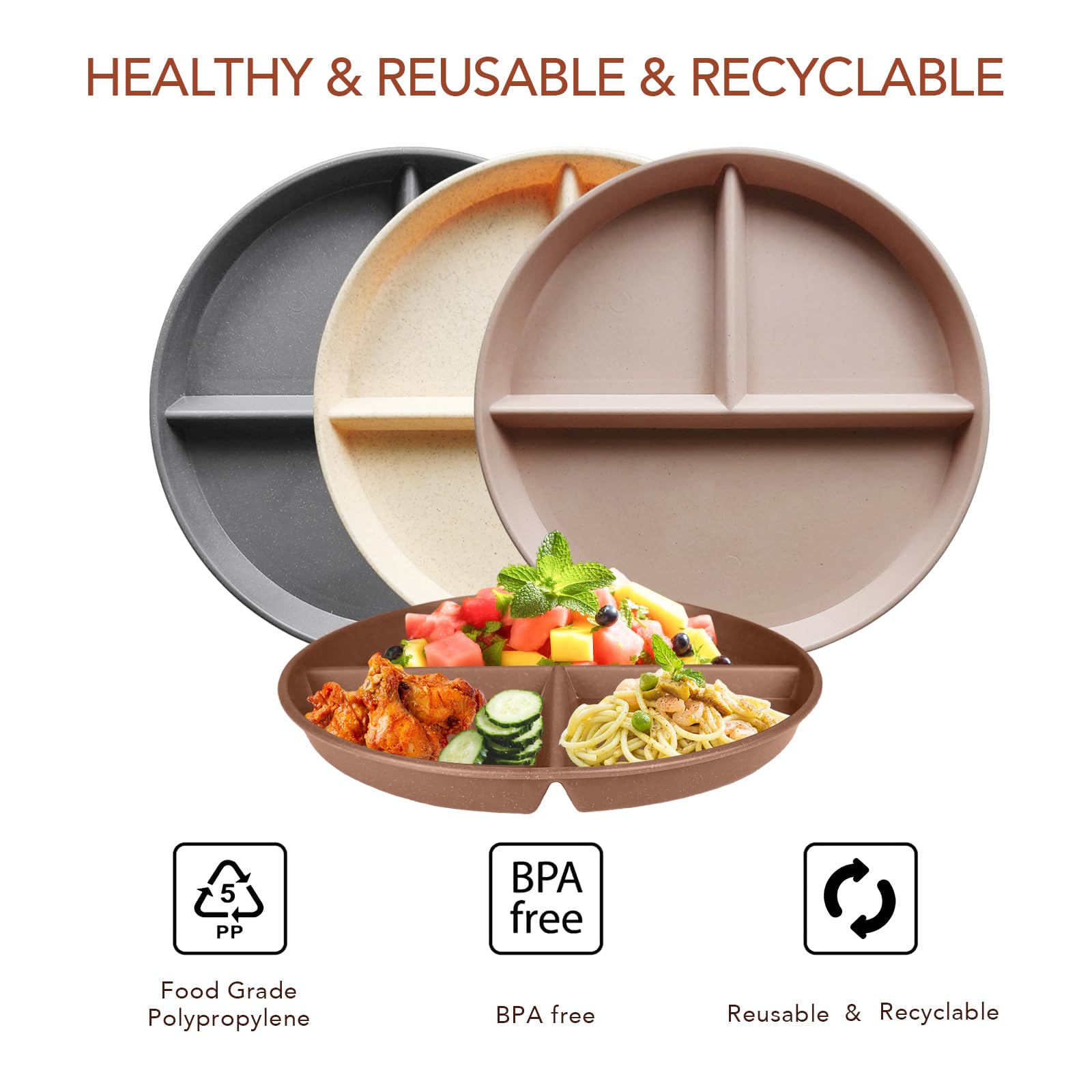 Greenandlife 9-inch divided plate in charcoal gray durable and reusable.