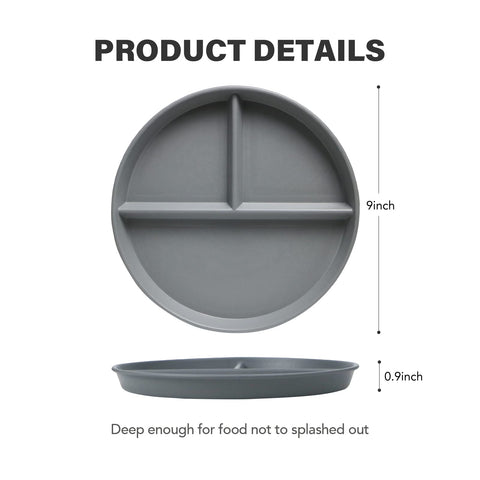 Greenandlife 9-inch divided plate in dark grey, compact storage ready.