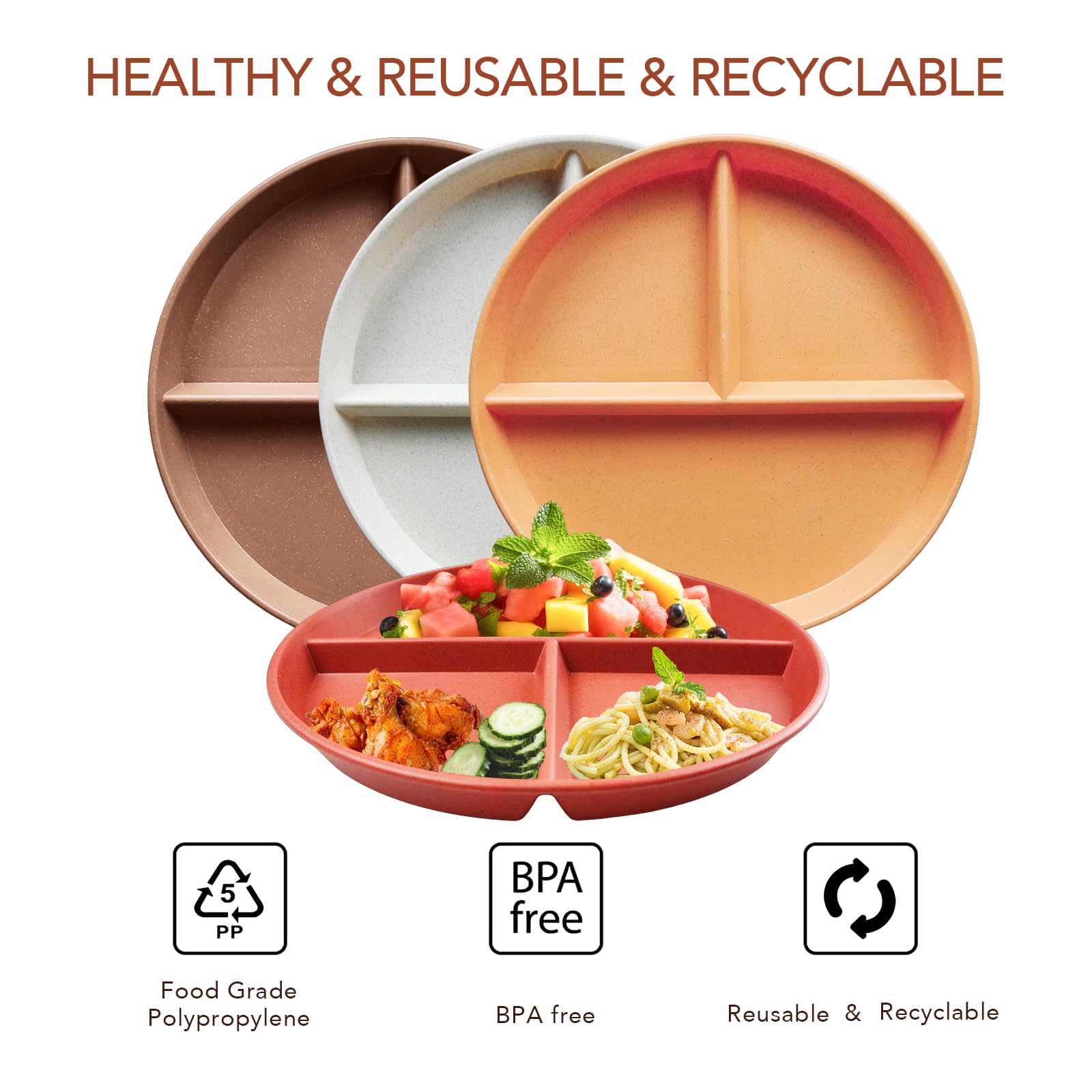Greenandlife coffee brown 9-inch divided plate for versatile use.