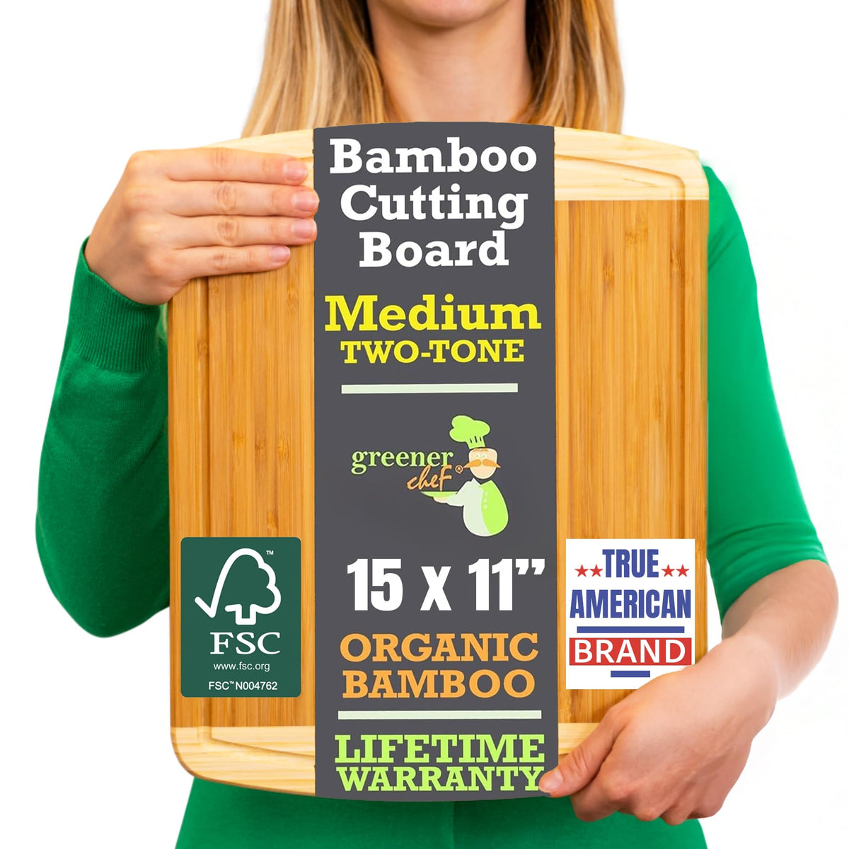 Greener Chef 15 Inch cutting board in two-tone finish for durable prep