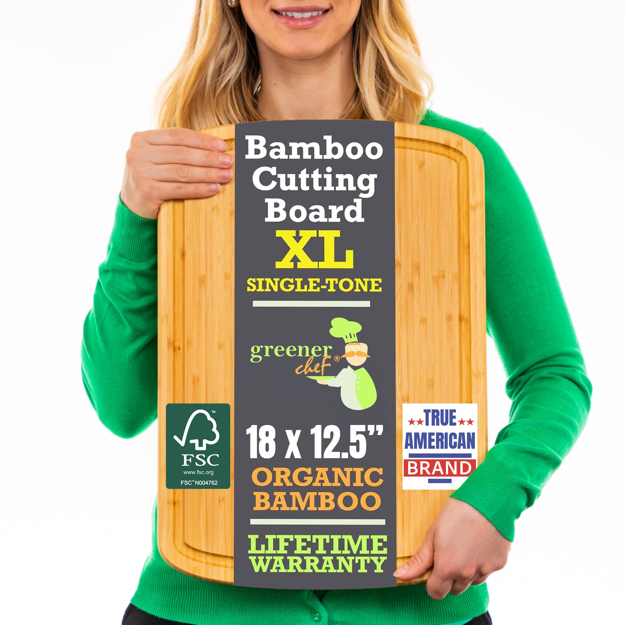 Greener Chef 18-inch extra-large bamboo cutting board for spacious meal prep.