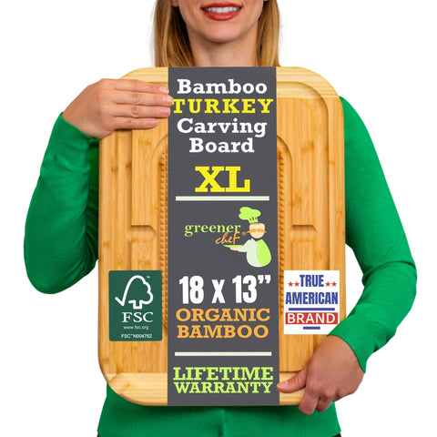 Greener Chef 18-inch carving board viewed top view with juice groove for clean carving.