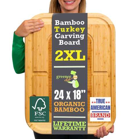 Greener Chef 24-inch bamboo carving board top view for easy turkey carving and serving.