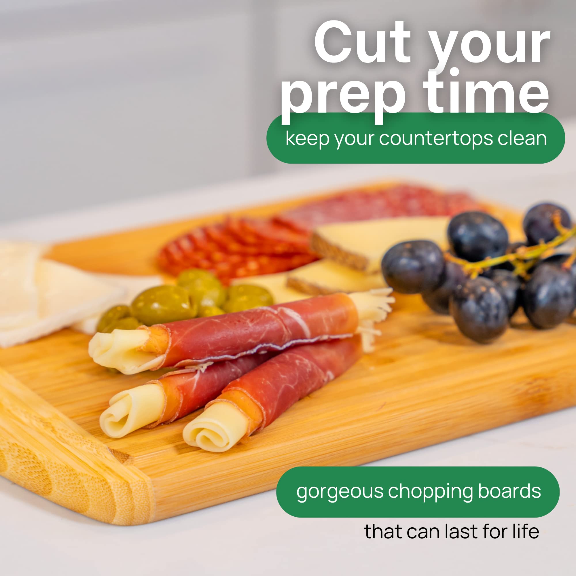 Greener Chef board with deep juice grooves for catching liquids