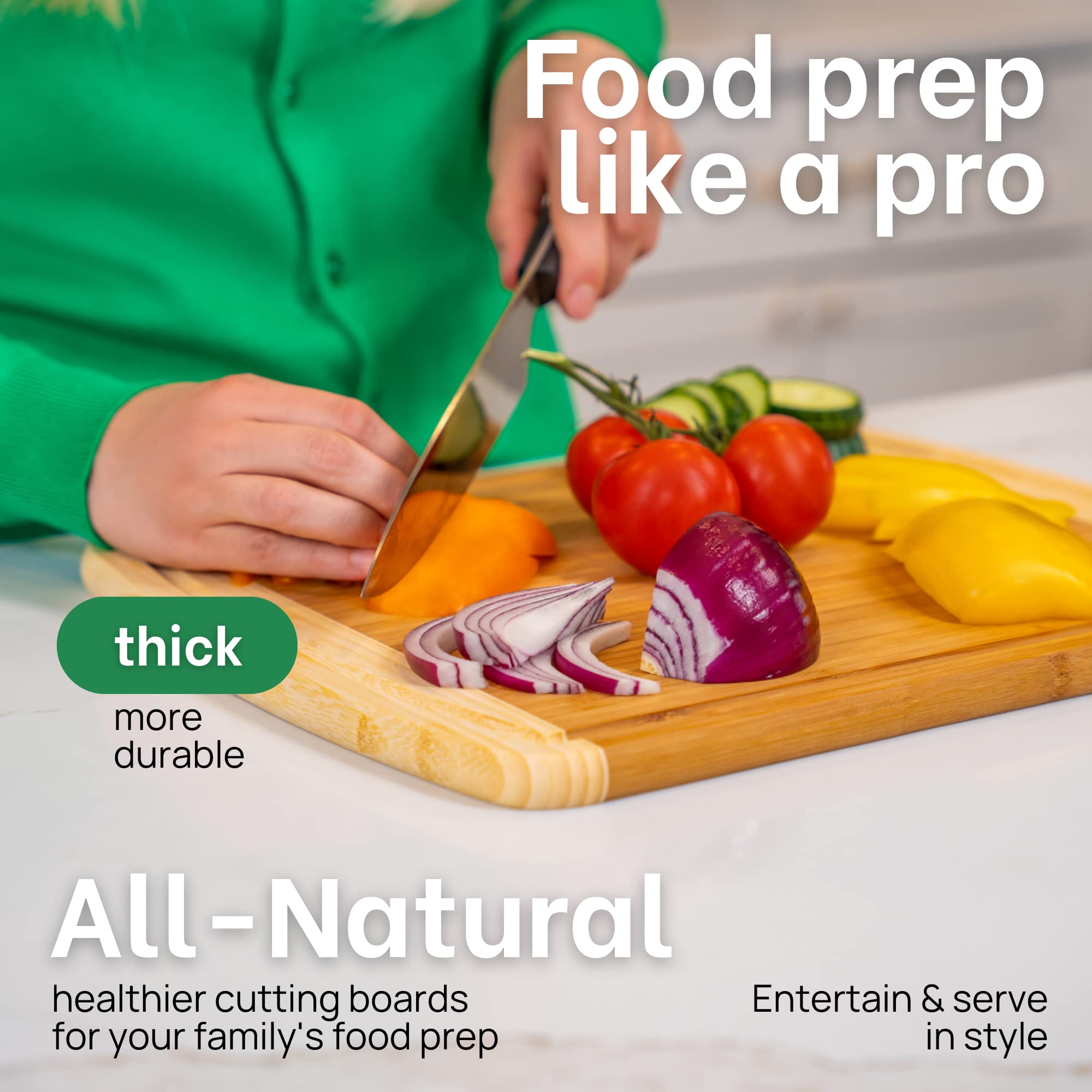 Greener Chef board highlights knife-friendly surface and safe handling