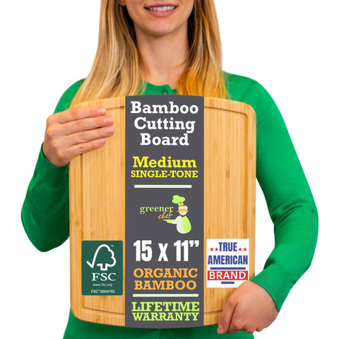 Greener Chef 15-inch bamboo board, top view, ideal for everyday meal prep.