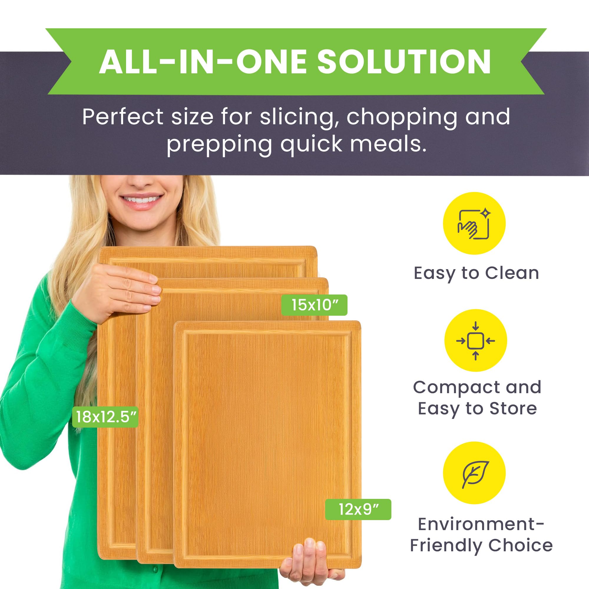 Greener Chef reversible bamboo board showing smooth surface