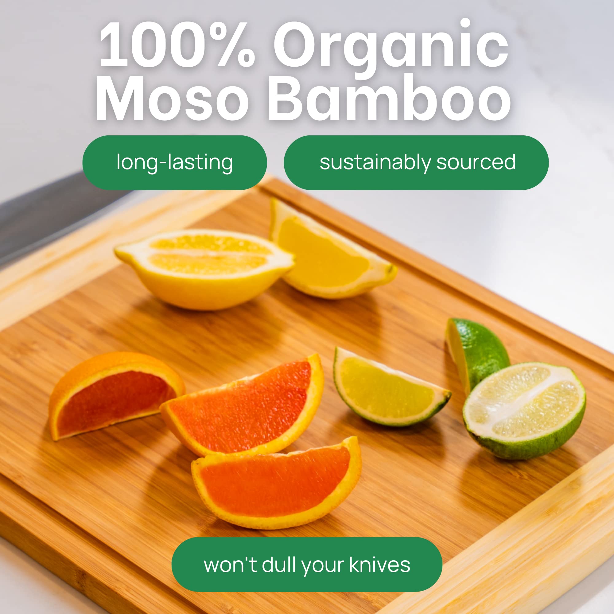Greener Chef bamboo board with vertical grain for lasting strength