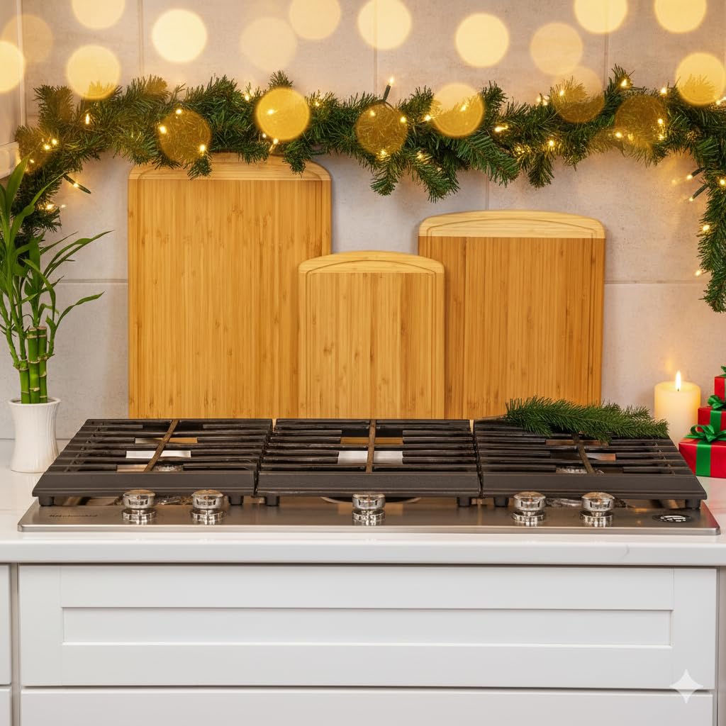 Greener Chef bamboo boards with juice grooves for cleaner meat prep.