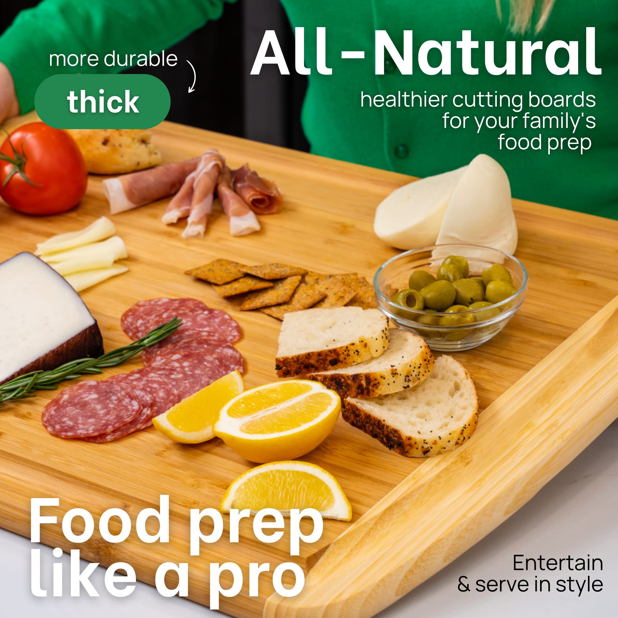 Greener Chef charcuterie board with hand grips for easy serving and presentation.