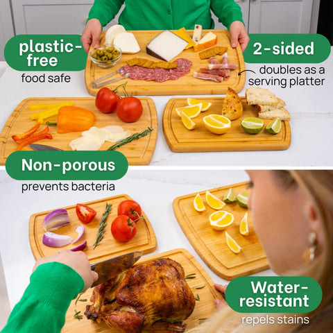 Greener Chef juice-groove reversible board—mess-free prep for veggies and bread