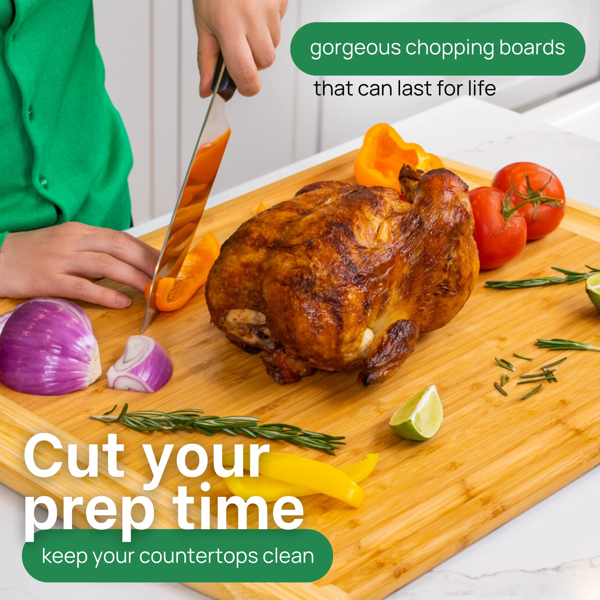 Greener Chef kitchen-ready surface for safe slicing and carving tasks.