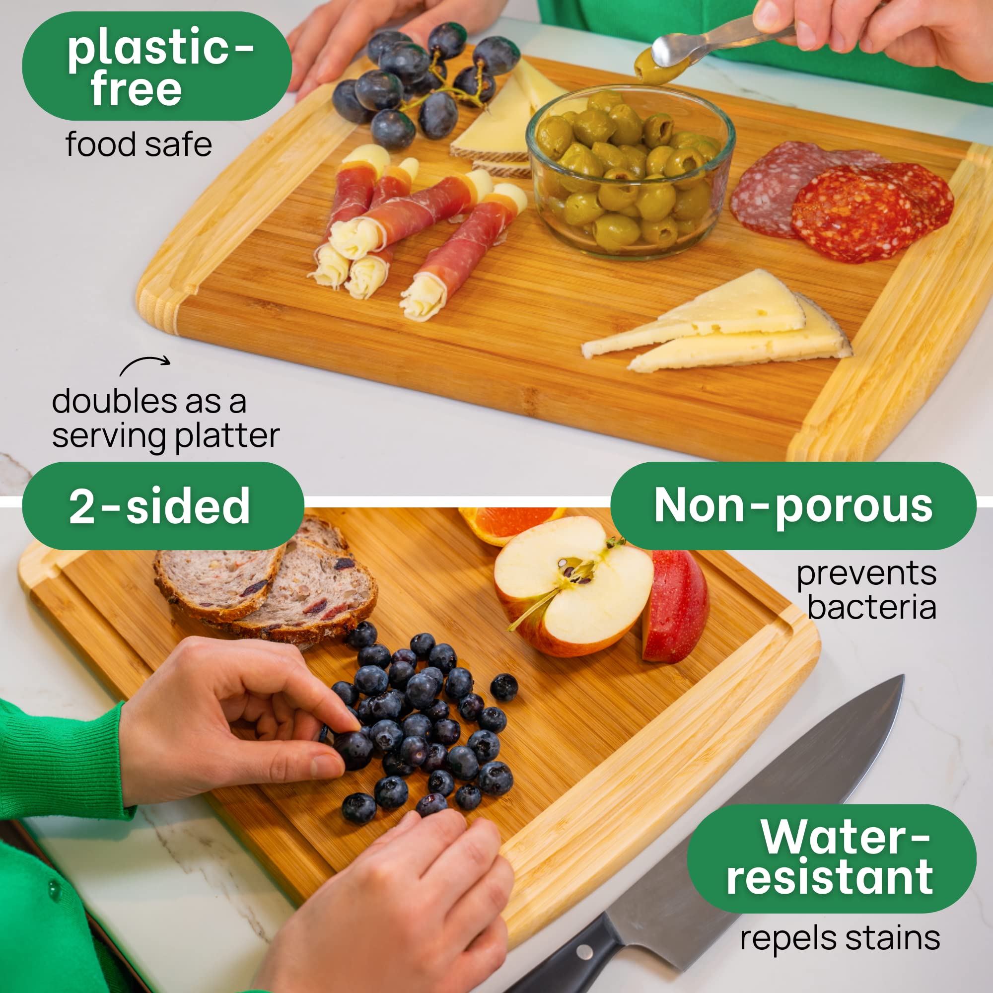 Greener Chef lightweight bamboo board for easy handling