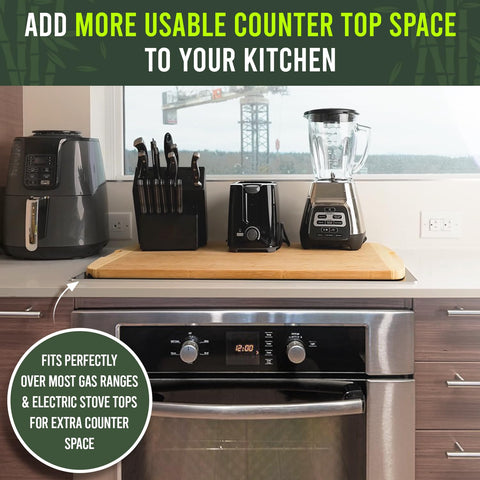 Greener Chef stovetop cover in use reclaims counter space.