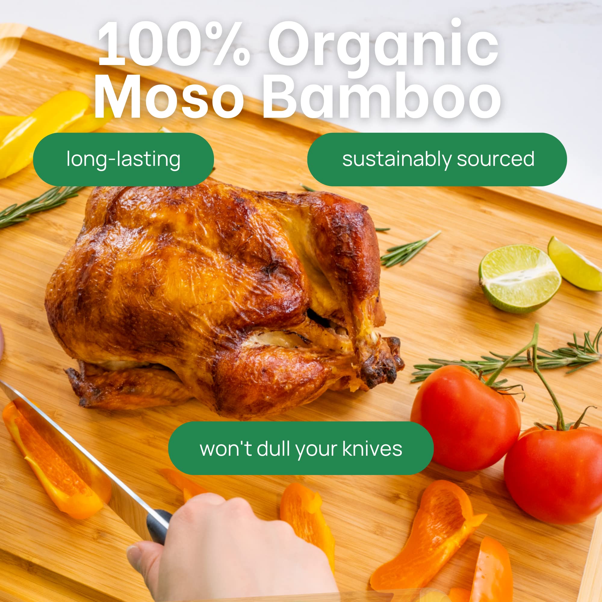 Greener Chef two-tone bamboo cutting board, durable and stylish for daily chopping.