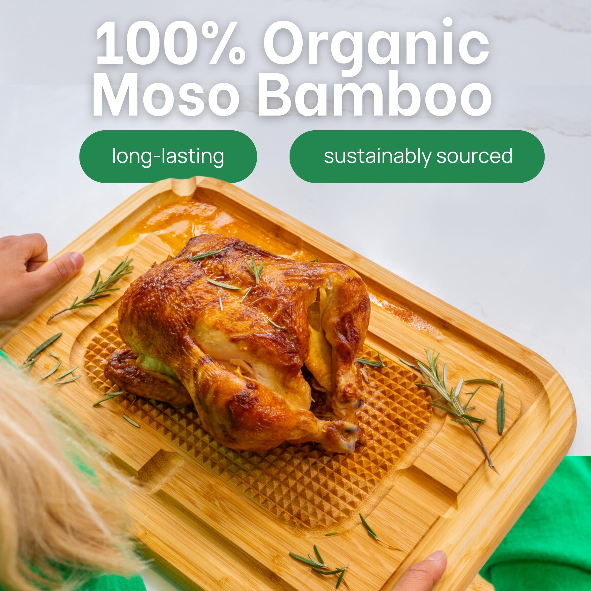 Greener Chef XL turkey cutting board in two-tone finish for impressive presentation.